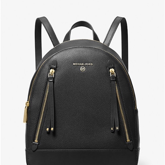 Michael Kors Brooklyn Medium Black Backpack with Gold Details NWT - Picture 1 of 15